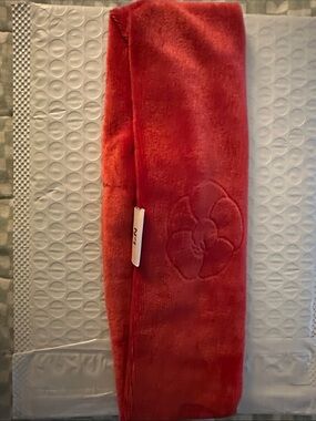 CHANEL No. 1 Red Plush Headband with Camellia Detail